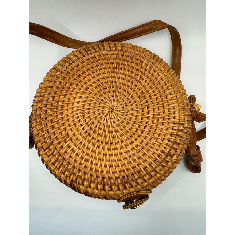 Round Circle Rattan Purse Crossbody Wicker Handwoven 8" Bag Purse Summer & Rose - Picture 4 of 10